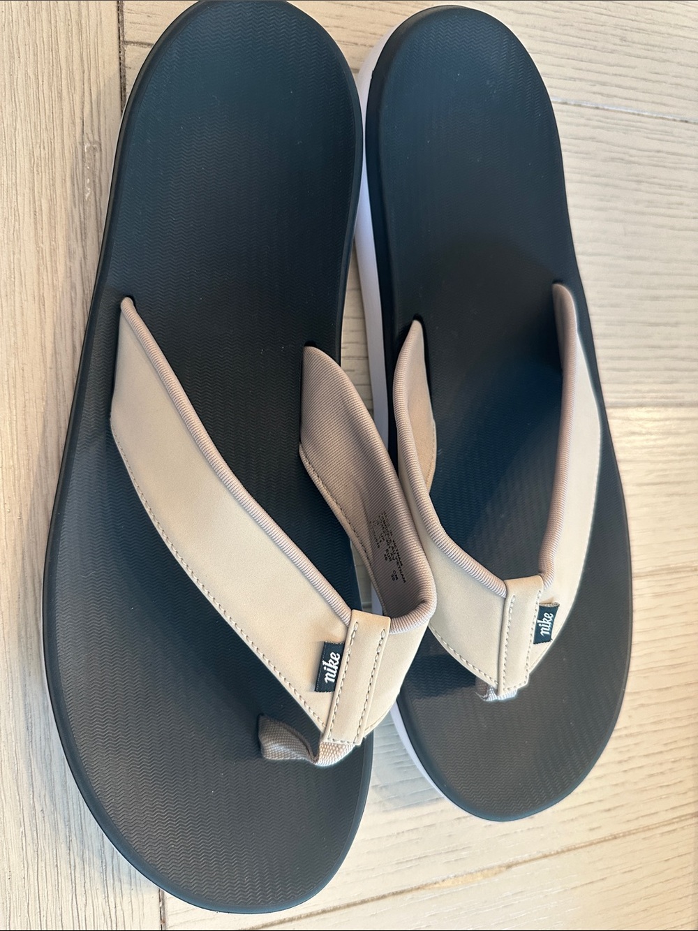 Nike Black Footbed with Beige Straps Flip Flops